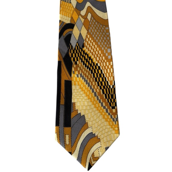 Giorgio Rossini Other - Giorgio Rossini Silk Tie Abstract Geometric Gold Black Gray Vintage 4" USA